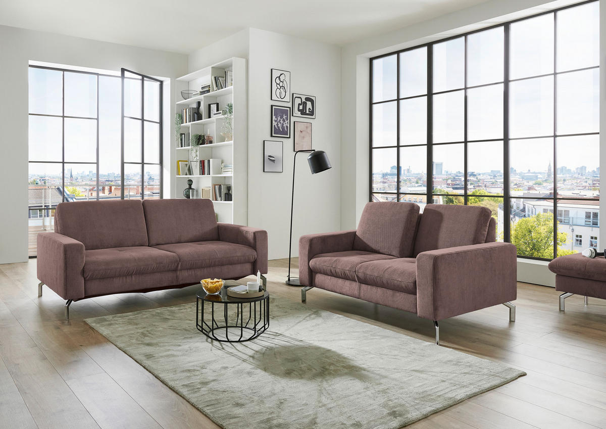 2-SITZER-SOFA  in Feincord Altrosa  - Chromfarben/Altrosa, Design, Textil/Metall (142/87/105cm) - Beldomo Style