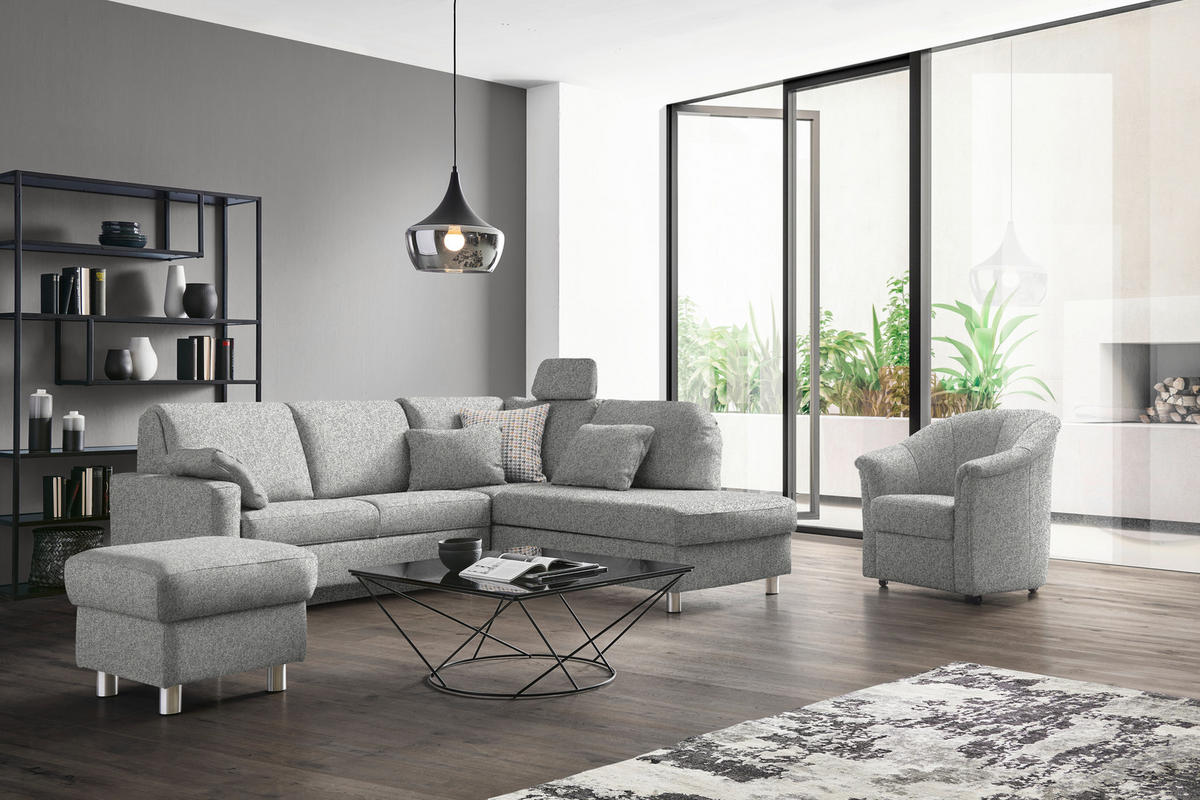 ECKSOFA  in Mikrovelours Naturfarben  227/208 cm  - Alufarben/Naturfarben, KONVENTIONELL, Textil/Metall (227/208cm) - Sedda