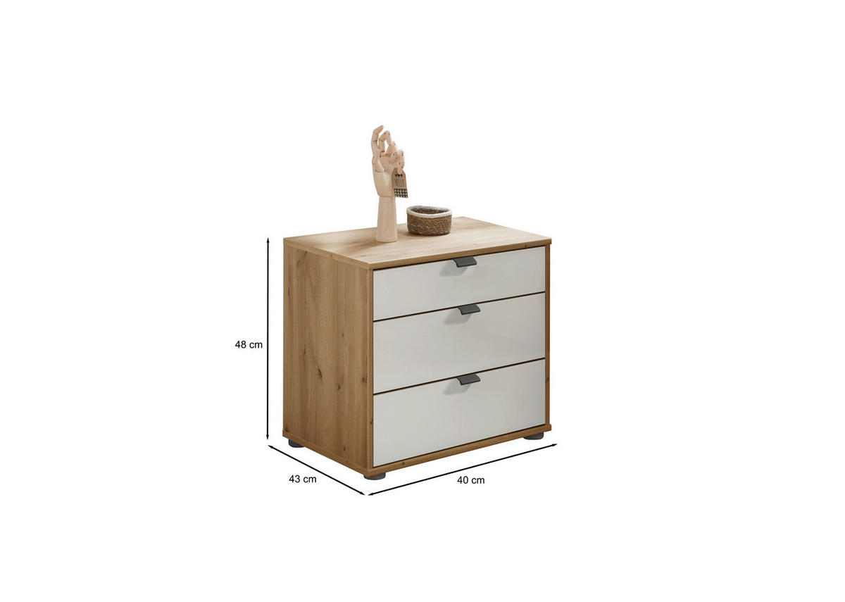 NACHTKÄSTCHEN 40/48/43 cm  in Weiss, Eiche Bianco  - Schieferfarben/Weiss, Konventionell, Glas/Holzwerkstoff (40/48/43cm) - Dieter Knoll