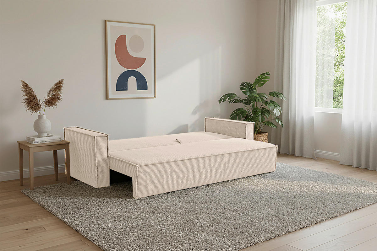 SCHLAFSOFA  mit Rücken echt, Armteil links, Armteil rechts Cord Beige  - Beige/Schwarz, Design, Textil (232/85/92cm) - Xora