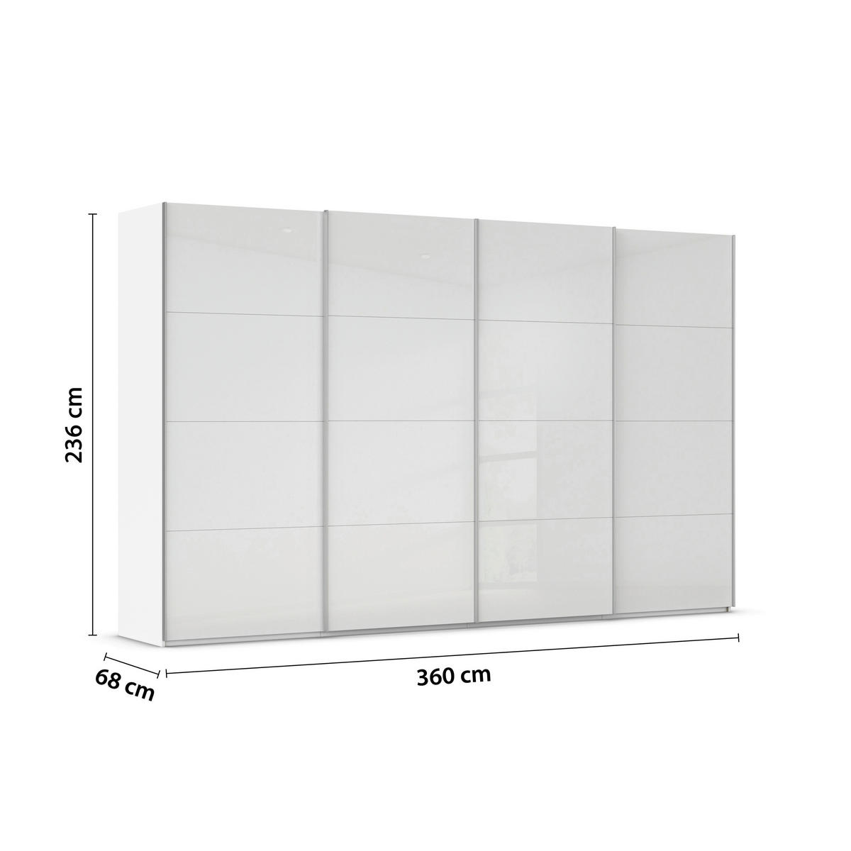 SCHWEBETÜRENSCHRANK 360/236/68 cm 4-türig Weiß  - Alufarben/Weiß, Basics, Glas/Holzwerkstoff (360/236/68cm) - Novel
