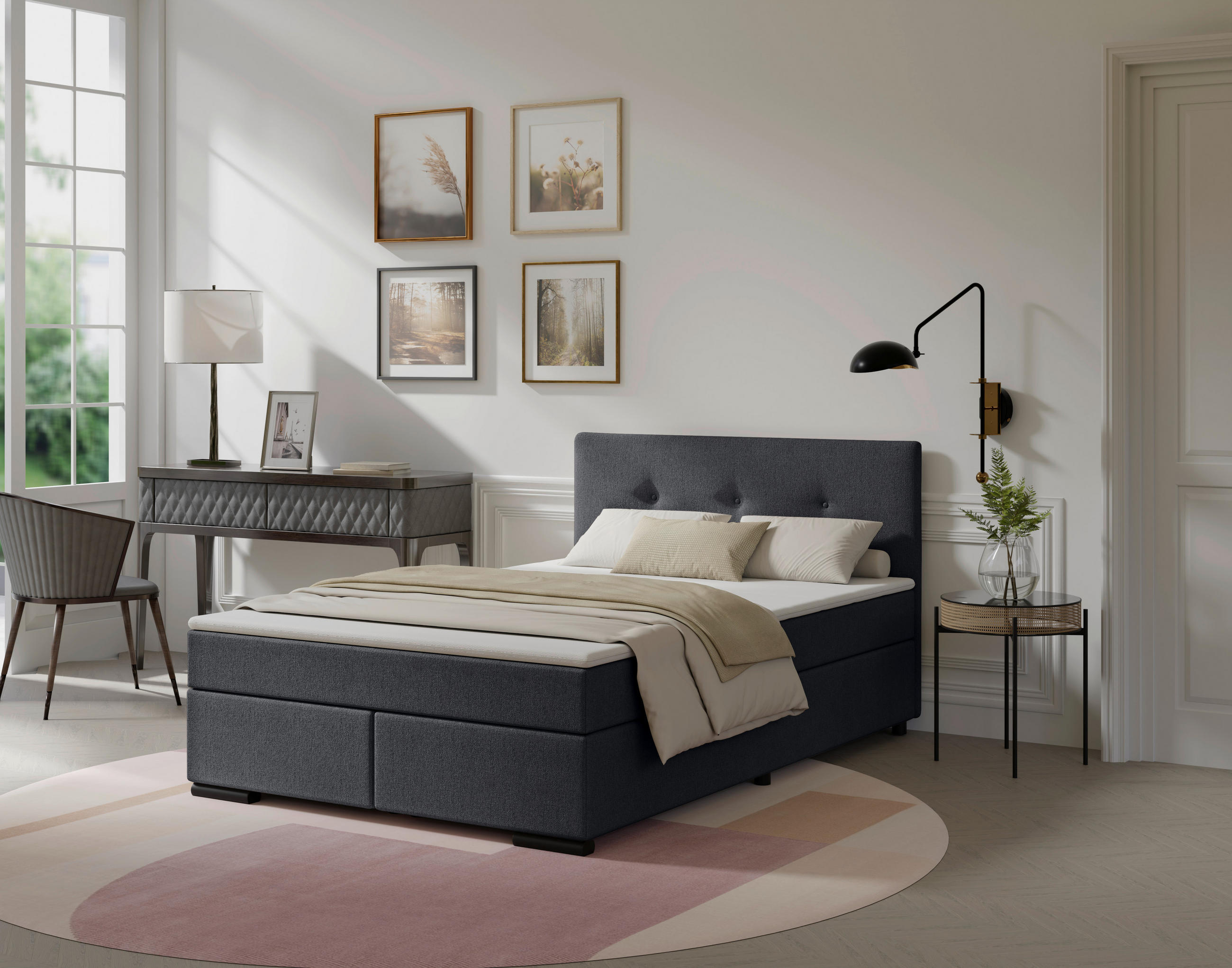 POSTEL BOXSPRING, 140/200 cm, antracitová - černá/antracitová, Moderní, karton/dřevo (140/200cm) - MID.YOU