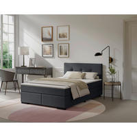 BOXSPRING POSTELJA 140 cm   x 200 cm  , tekstil, karton, les antracit  - črna/antracit, Moderno, karton/umetna masa (140/200cm) - MID.YOU