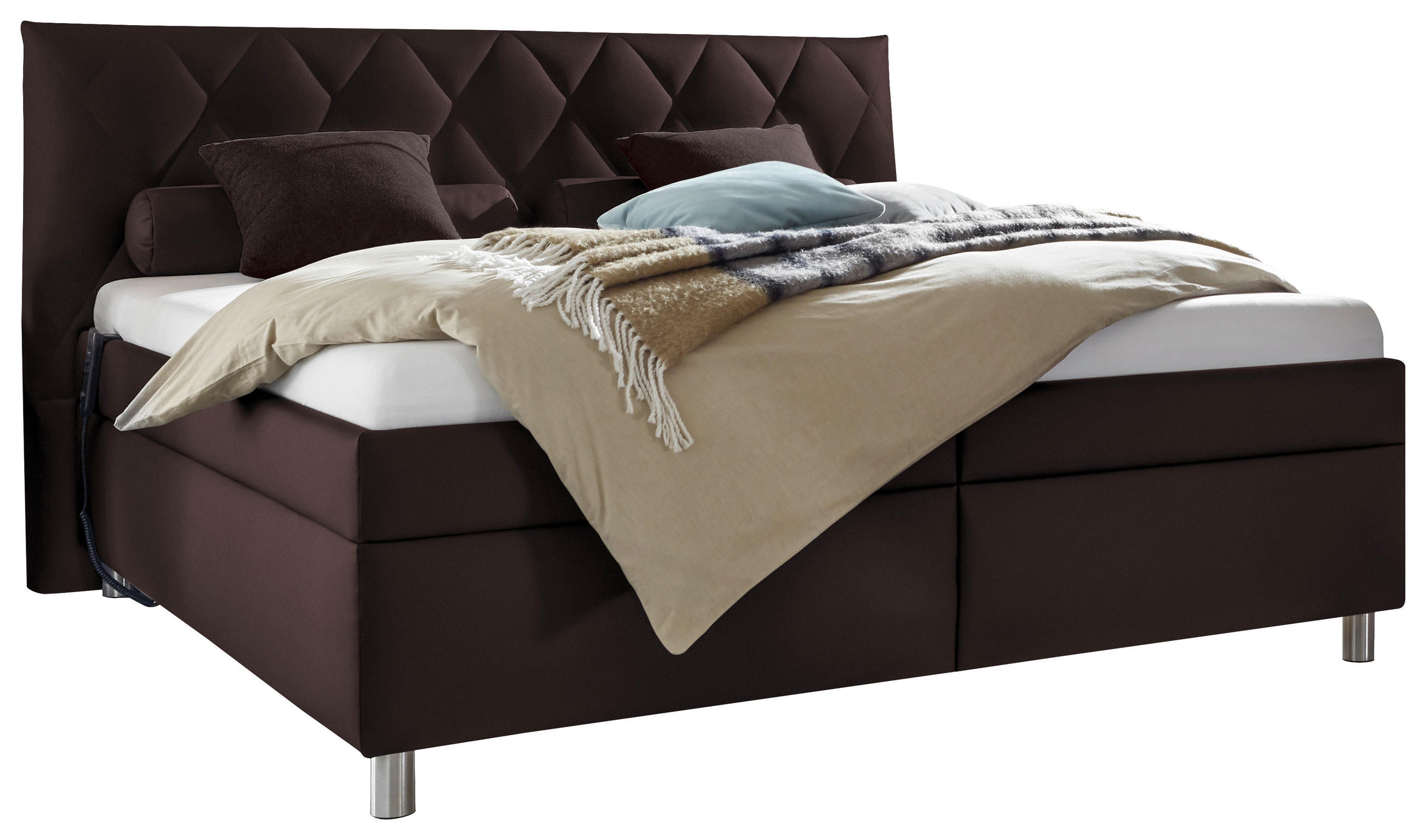 POLSTERBETT Matratze, gepolstertes Kopfteil, Lattenrost, Bettkasten, motorische Verstellbarkeit Dunkelbraun 160/200 cm  - Dunkelbraun/Silberfarben, KONVENTIONELL, Holz/Textil (160/200cm) - Esposa