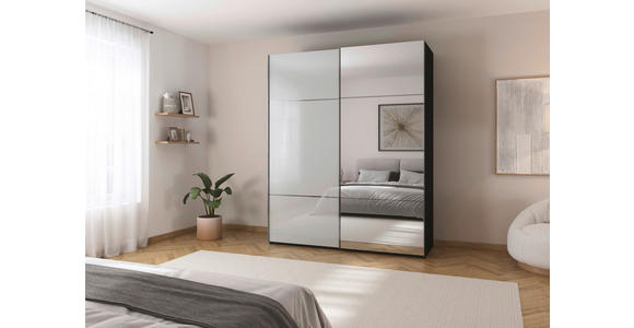 SCHWEBETÜRENSCHRANK 181/223/68 cm 2-türig Grau, Schwarz - Chromfarben/Schwarz, KONVENTIONELL, Glas/Holzwerkstoff (181/223/68cm) - Novel