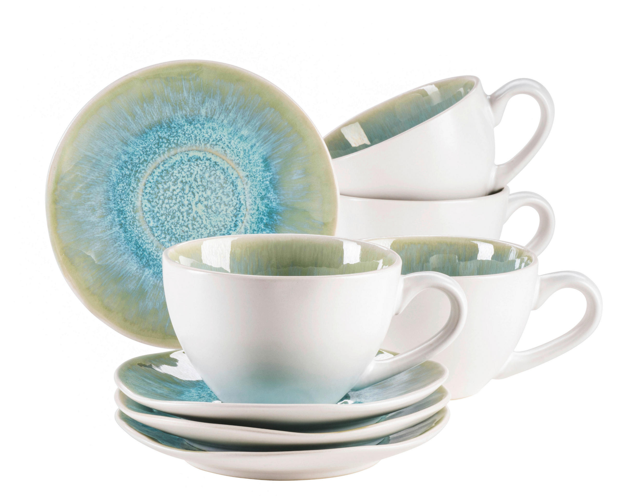 KAFFEESERVICE Grün Frozen 8-teilig  - Grün, Basics, Keramik (13,5/6,5/10cm) - Mäser