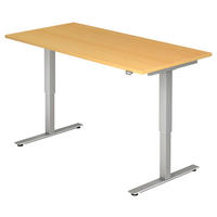 SCHREIBTISCH 160/80/72-119 cm Buchefarben elektrisch höhenverstellbar  - Buchefarben/Silberfarben, KONVENTIONELL, Holzwerkstoff/Metall (160/80/72-119cm) - Venda