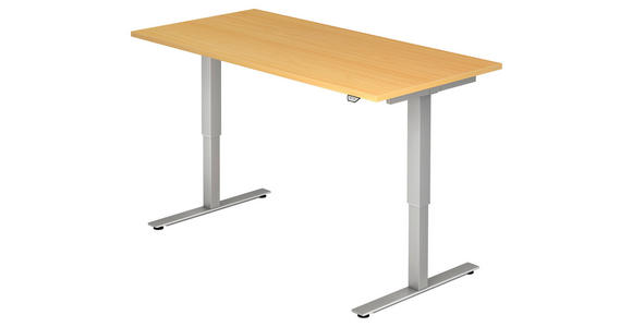 SCHREIBTISCH 160/80/72-119 cm Buchefarben elektrisch höhenverstellbar  - Buchefarben/Silberfarben, KONVENTIONELL, Holzwerkstoff/Metall (160/80/72-119cm) - Venda