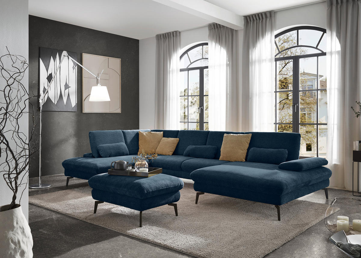 WOHNLANDSCHAFT in Webstoff Blau  - Blau/Schwarz, Design, Textil/Metall (208/354/157cm) - Dieter Knoll