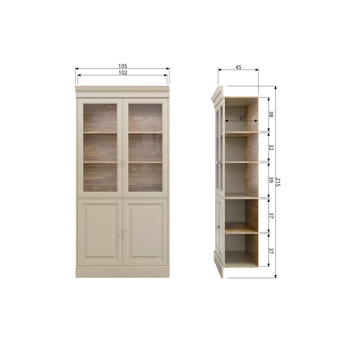 VITRINE  in massiv Kiefer Grau  - Grau, Design, Holz (105/215/40cm) - Livetastic