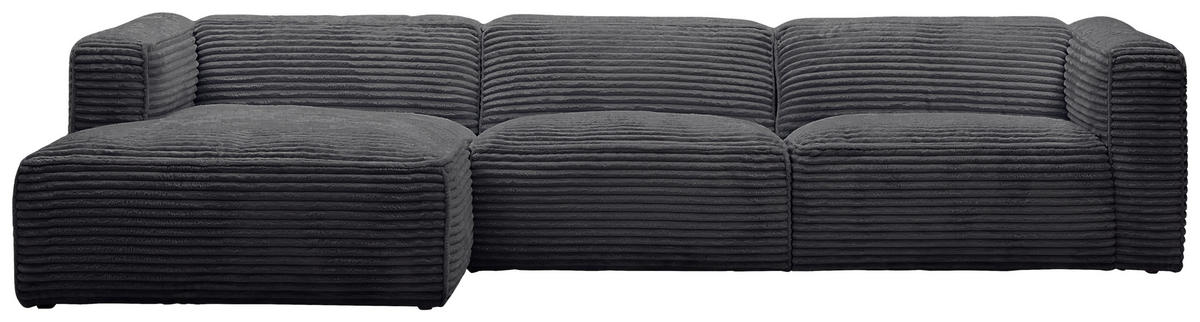 ECKSOFA in Cord Schwarz  - Schwarz, Design, Kunststoff/Textil (163/332cm) - Livetastic