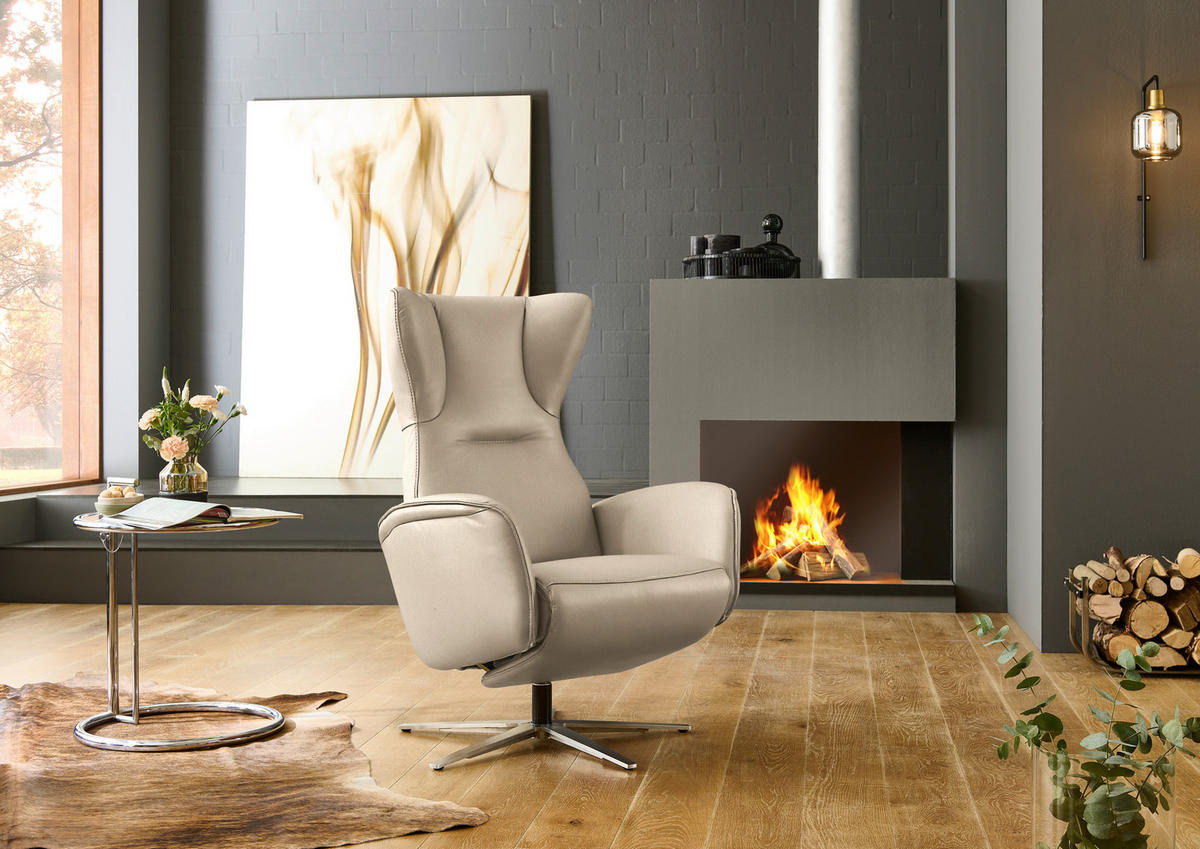 RELAXSESSEL Leder Beige  - Beige/Schwarz, Design, Leder/Metall (75/106/86cm) - Valdera