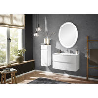 BADEZIMMER 91,2 cm  - Weiss Hochglanz/Weiss, Design, Holzwerkstoff/Stein (91,2cm) - Novel