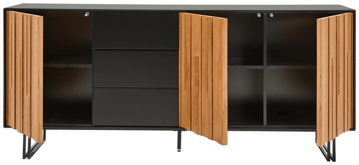 SIDEBOARD  180/77,5/40 cm 3 Schublade(n)  - Eichefarben/Schwarz, Trend, Holz/Holzwerkstoff (180/77,5/40cm) - Xora