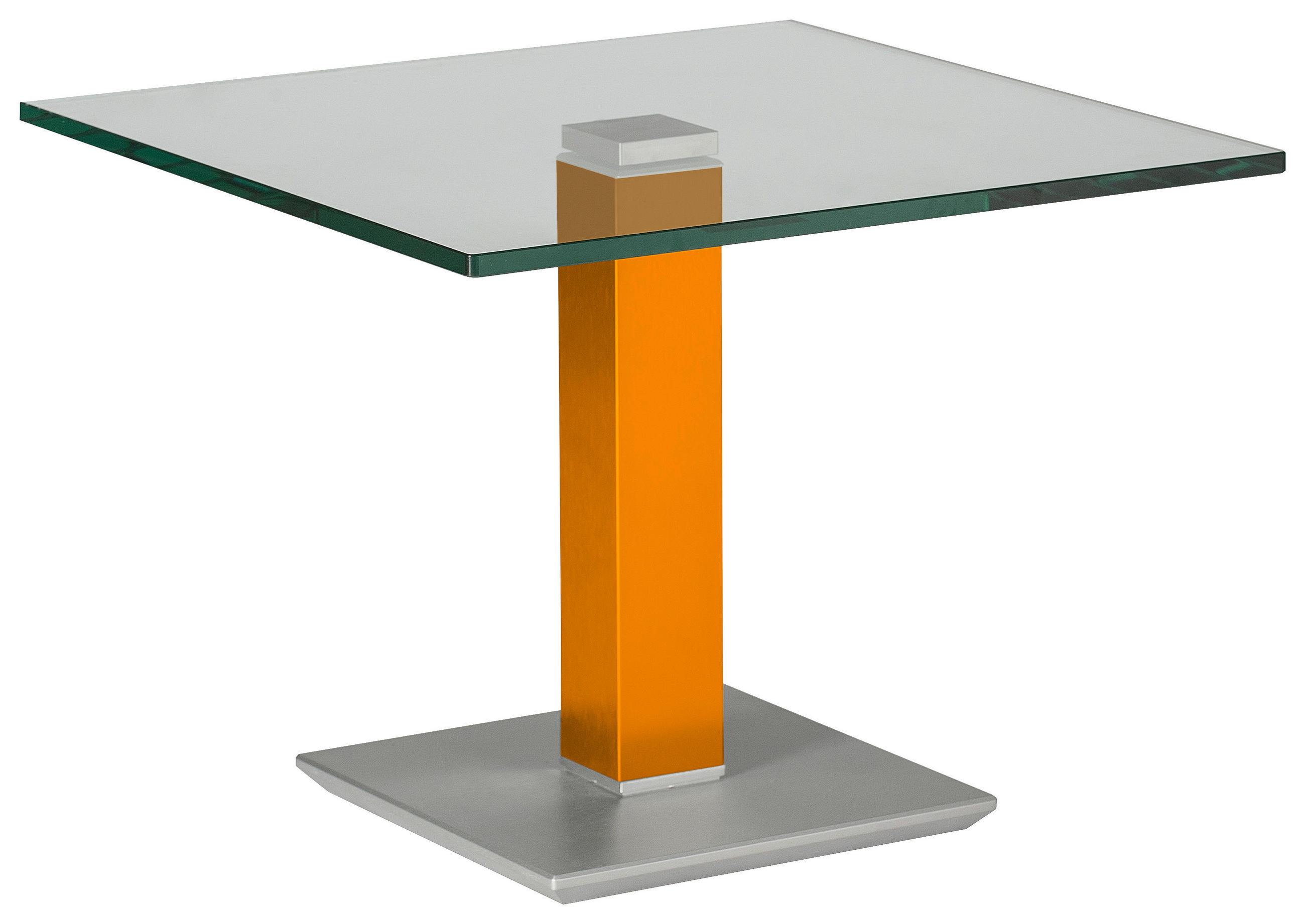 BEISTELLTISCH 60/60/46-65 cm Gelb, Edelstahlfarben quadratisch  - Edelstahlfarben/Gelb, Design, Glas/Kunststoff (60/60/46-65cm)