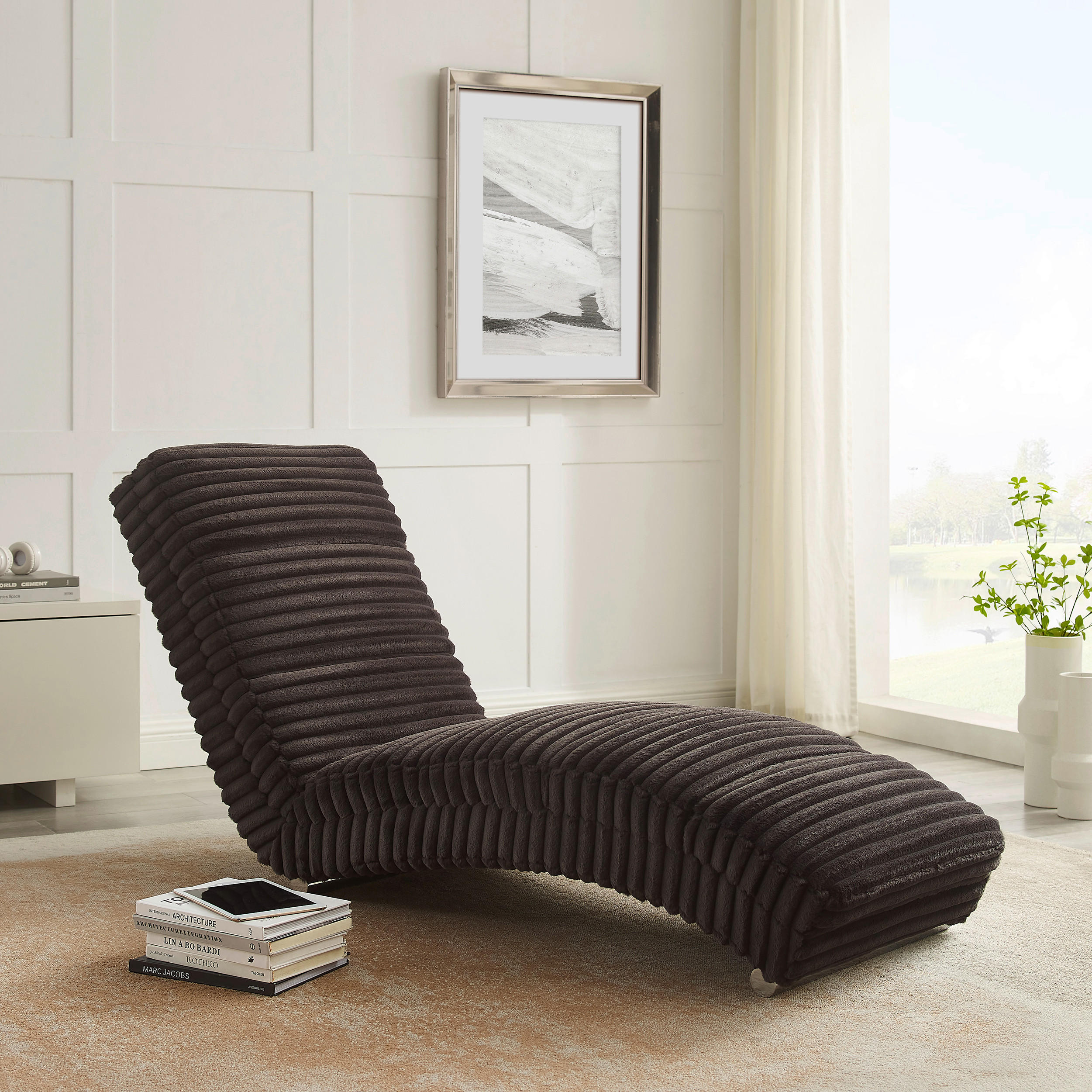 RELAXLIEGE Cord, Plüsch Schwarz  - Chromfarben/Schwarz, MODERN, Textil/Metall (170/82/60cm) - Livetastic