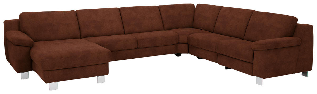 WOHNLANDSCHAFT in Mikrofaser Hellbraun  - Chromfarben/Hellbraun, Design, Textil/Metall (166/364/278cm) - Valdera