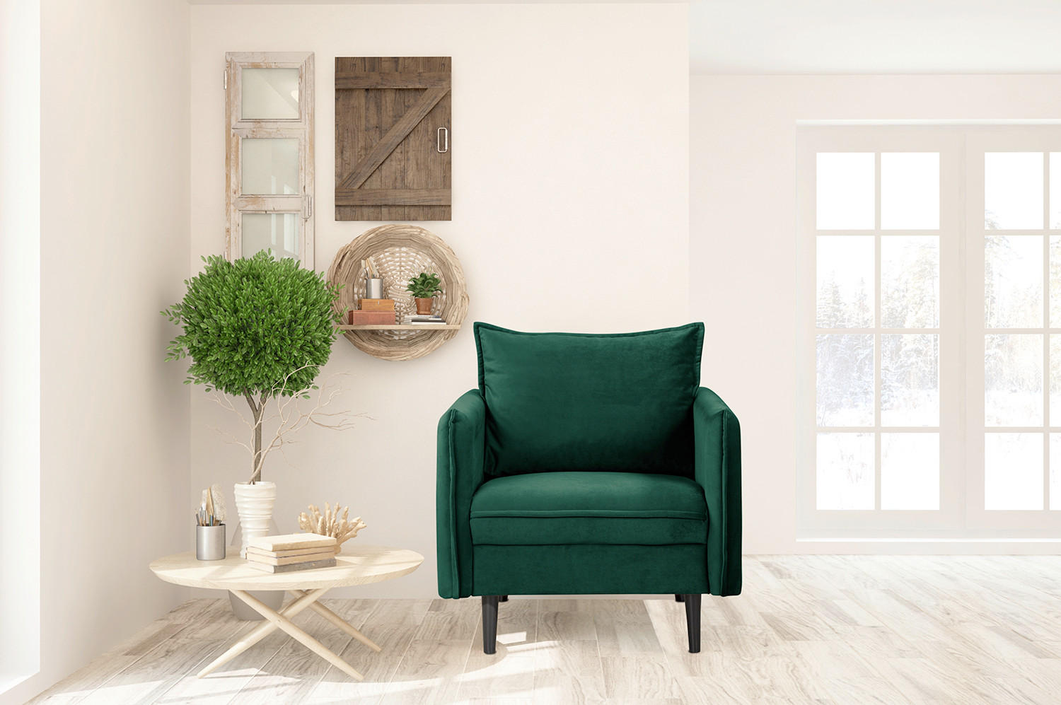 SESSEL in Samt Grün  - Schwarz/Grün, Design, Holz/Textil (74/86/100cm) - P & B