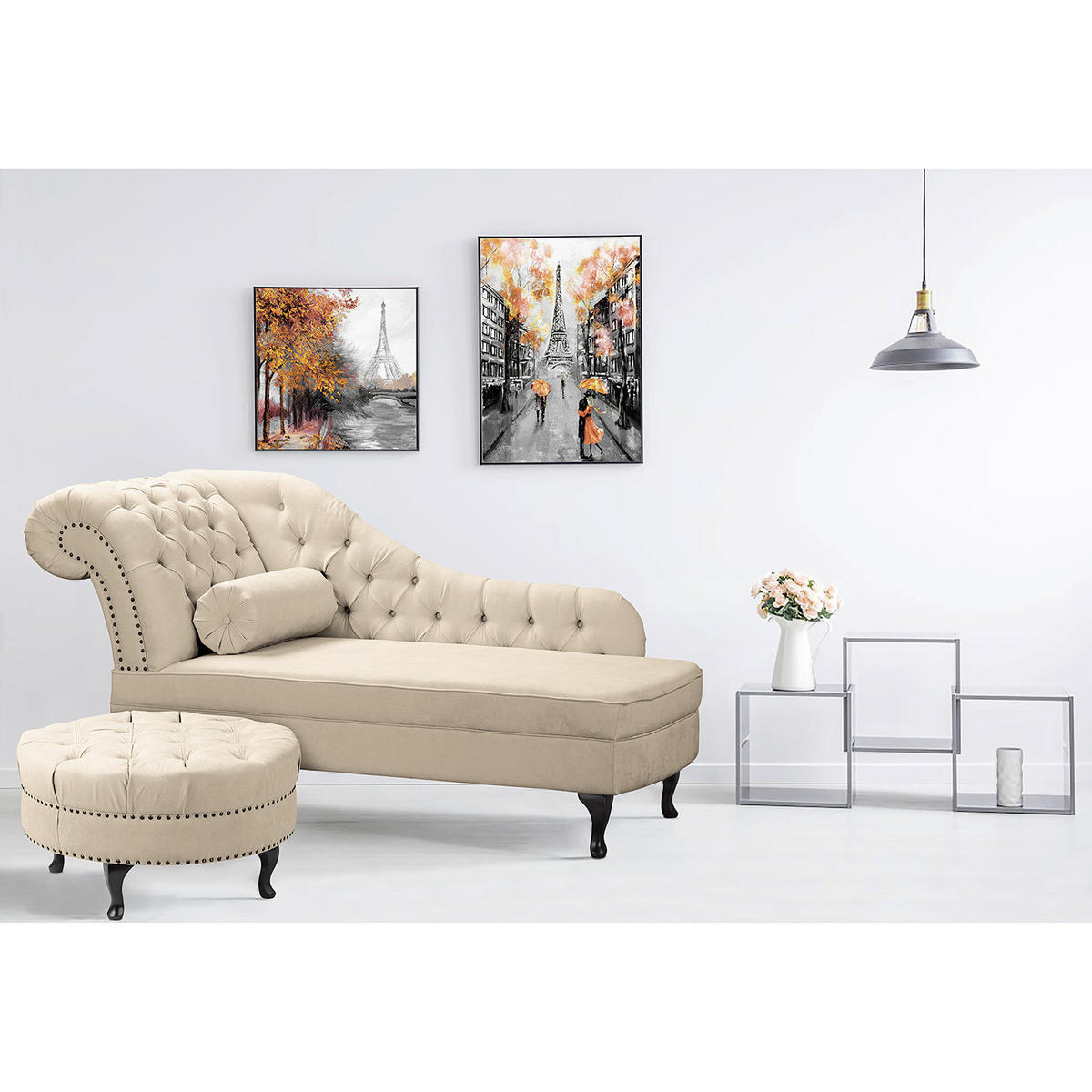 RÉCAMIERE Pako in Mikrofaser Creme  - Creme/Braun, Design, Holz/Textil (185/93/75cm) - Livetastic