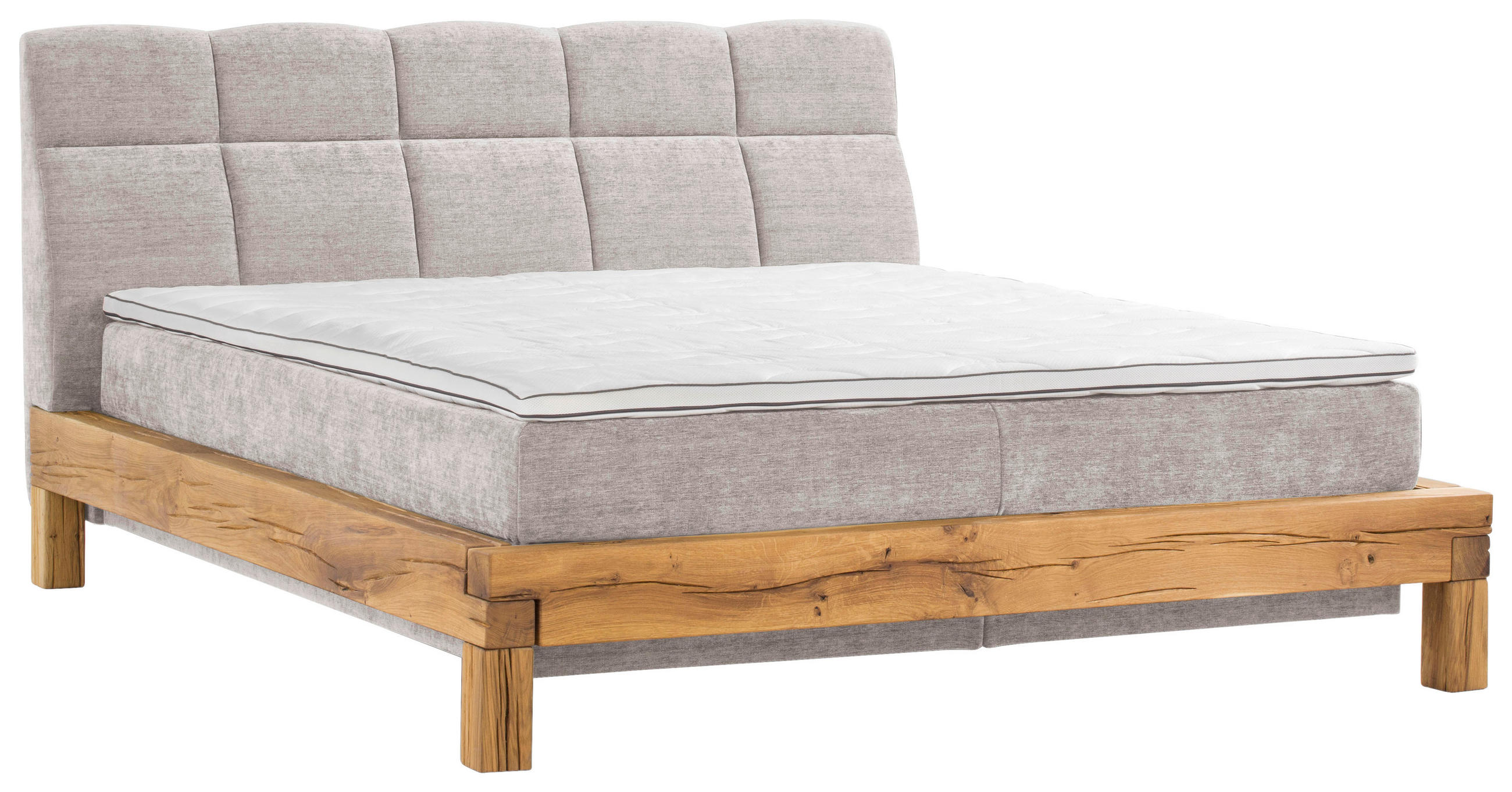 BOXSPRINGBETT 160/200 cm,  in Beige, Matratze, gepolstertes Kopfteil, Topper, H2 + H4 = mittel + sehr fest  - Beige/Buchefarben, Natur, Holz/Textil (160/200cm) - Livetastic