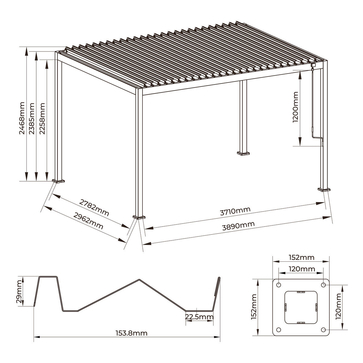 PERGOLA 371/265/296 cm Aluminium  - Anthrazit, Basics, Metall (371/265/296cm) - Gardenson