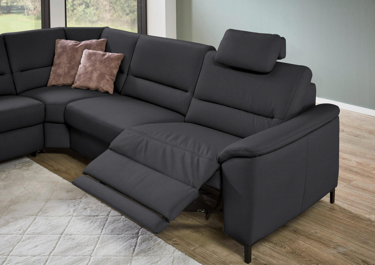 ECKSOFA Echtleder Anthrazit  - Anthrazit/Schwarz, Konventionell, Leder/Metall (249/290cm) - Beldomo Premium