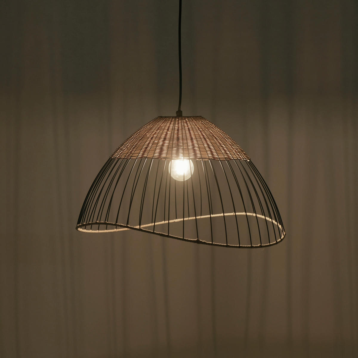 HÄNGELEUCHTE  48/48/120 cm    - Eukalyptusholzfarben/Schwarz, Natur, Holz/Kunststoff (48/48/120cm) - Just Light