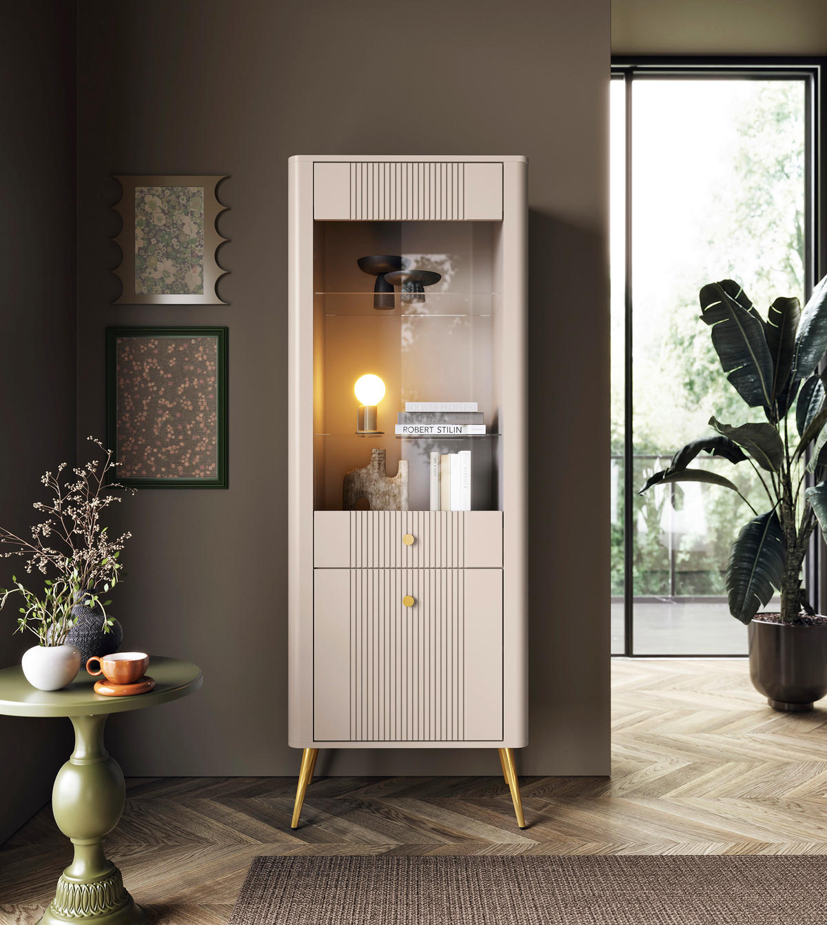 VITRINE  in Kaschmir  - Kaschmir/Goldfarben, Design, Glas/Holzwerkstoff (64,5/180/39cm) - Boxxx