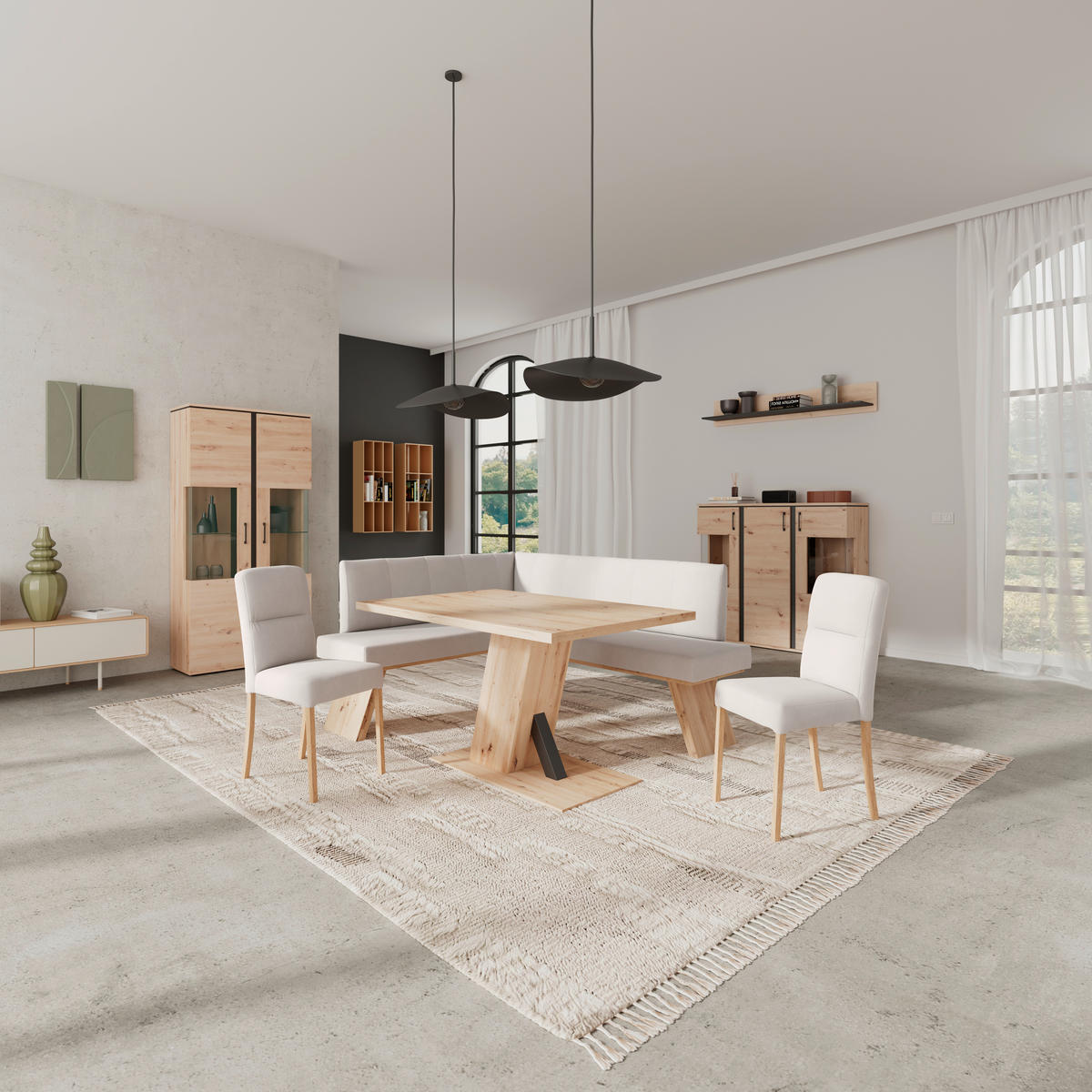 ECKBANK 150/185 cm Webstoff Weiß   - Eichefarben/Weiß, KONVENTIONELL, Textil (150/185cm) - Livetastic