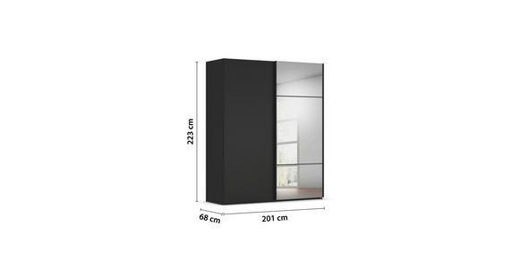 SCHWEBETÜRENSCHRANK 201/223/68 cm 2-türig Schwarz - Schwarz, KONVENTIONELL, Glas/Holzwerkstoff (201/223/68cm) - Novel