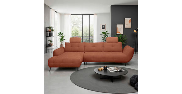 ECKSOFA Rostfarben Chenille Armlehnenkissen, Rücken echt, Sitztiefenverstellung  - Rostfarben/Schwarz, KONVENTIONELL, Textil/Metall (215/313cm) - Hom`in