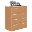 KOMMODE , 72/84/36 cm, 4 Schublade(n)  - Silberfarben/Buchefarben, Basics, Holzwerkstoff (72/84/36cm) - Xora