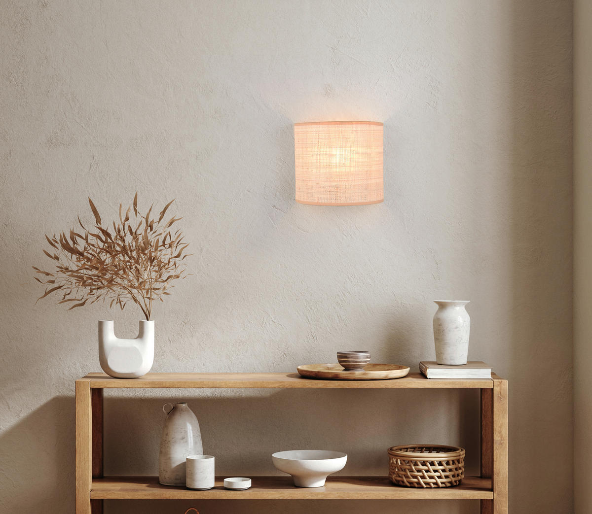 VÄGGLAMPA Aimee 23/20,5/12 cm   - svart/naturfärgad, Natur, metall/textil (23/20,5/12cm)