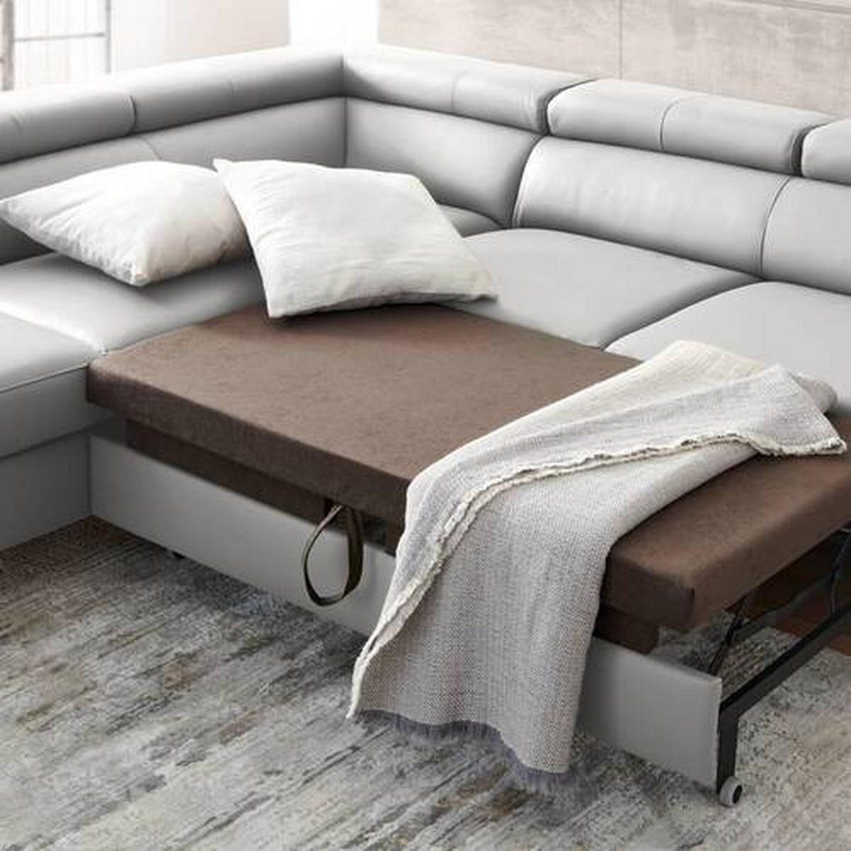 ECKSOFA Hellgrau Kombination Echtleder/Lederlook Lederlook  - Hellgrau/Schwarz, Design, Leder/Textil (220/256cm) - Celina Home