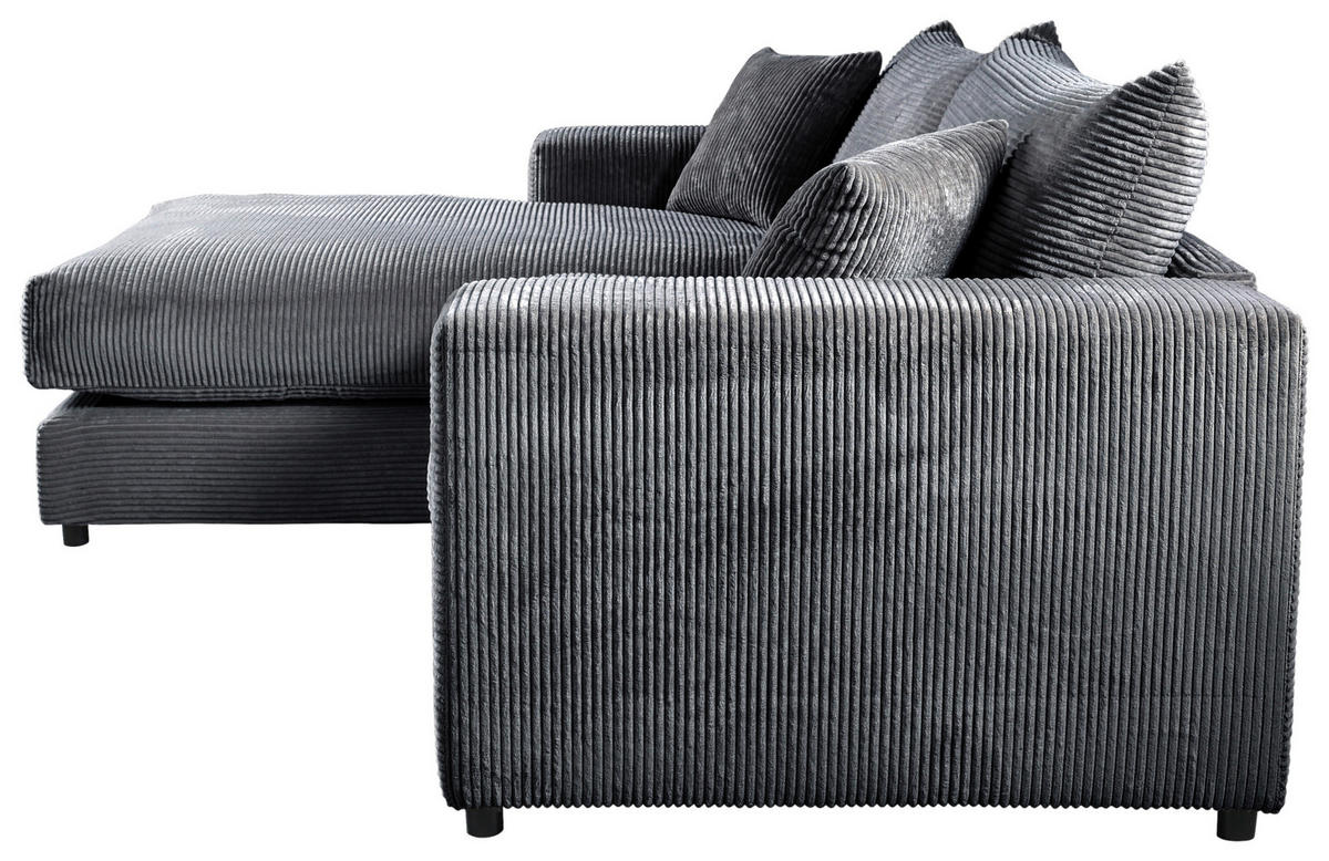 ECKSOFA FUNNY S Dunkelgrau Cord, Velours Zierkissen, Rückenkissen, Hocker  - Dunkelgrau/Schwarz, Basics, Kunststoff/Textil (180/265cm) - Livetastic