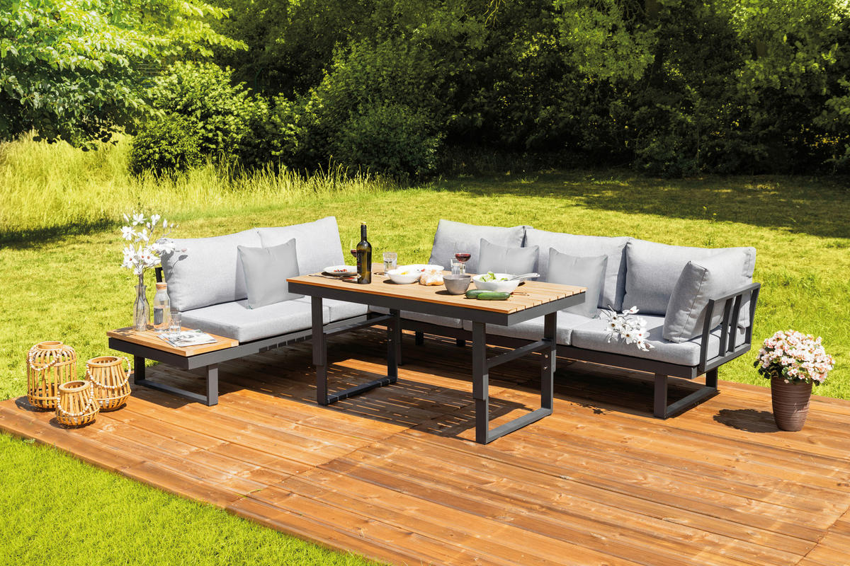 LOUNGEGARNITUR Akazie Hartholz Aluminium  - Anthrazit/Braun, MODERN, Holz/Textil (210/75/210cm) - Gardenson