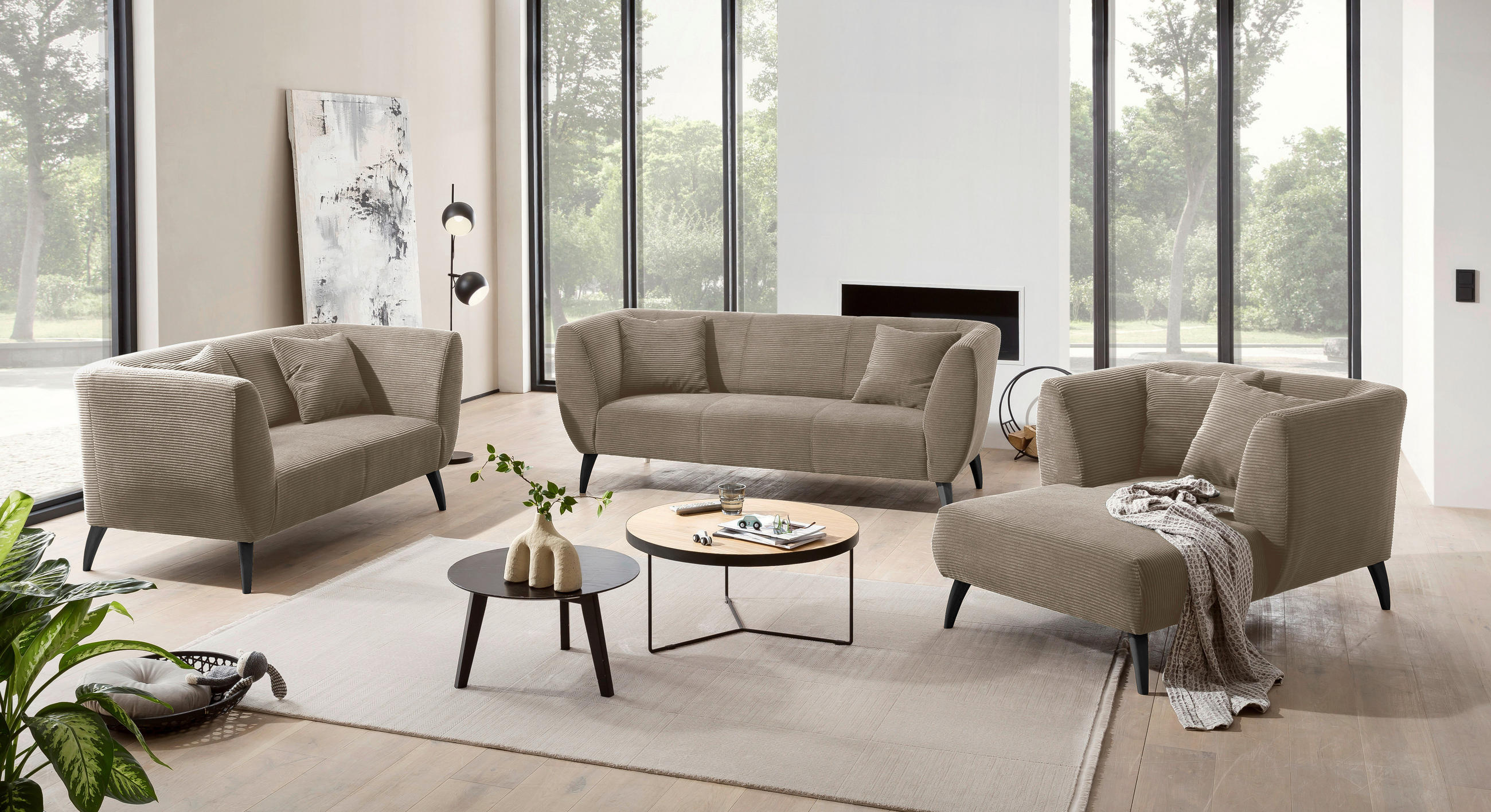 2-SITZER-SOFA in Cord Graubraun - Graubraun/Schwarz, Modern, Holz/Textil (172/83/88cm) - MID.YOU