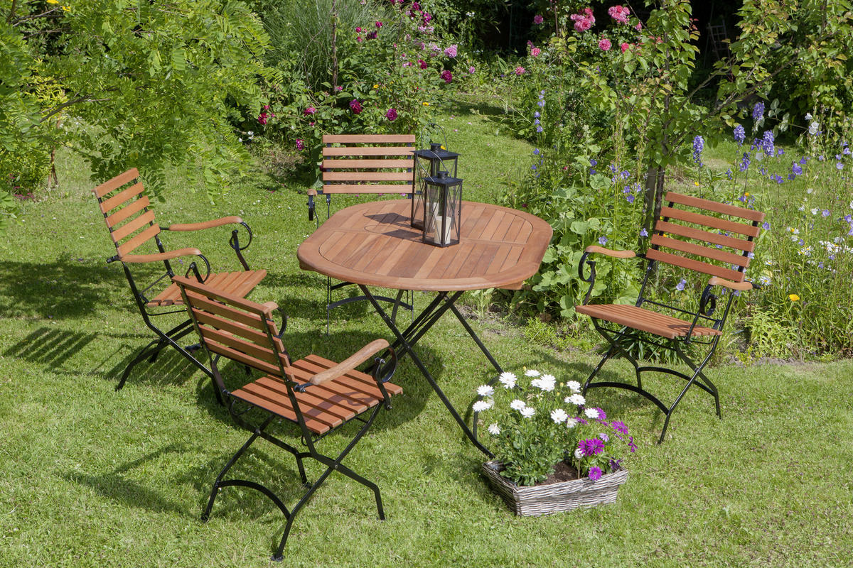 GARTENSESSEL Eukalyptusholz Stahl Naturfarben, Schwarz  - Schwarz/Naturfarben, ROMANTIK / LANDHAUS, Holz/Metall (60/57/85cm) - Gardenson