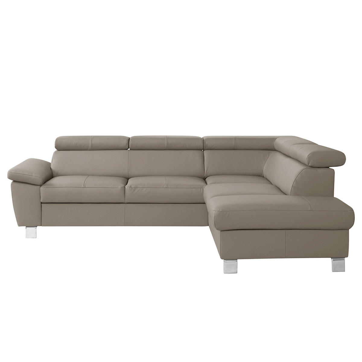 ECKSOFA Hellgrau Echtleder Lederlook  - Chromfarben/Hellgrau, Design, Leder/Textil (248/208cm) - Livetastic
