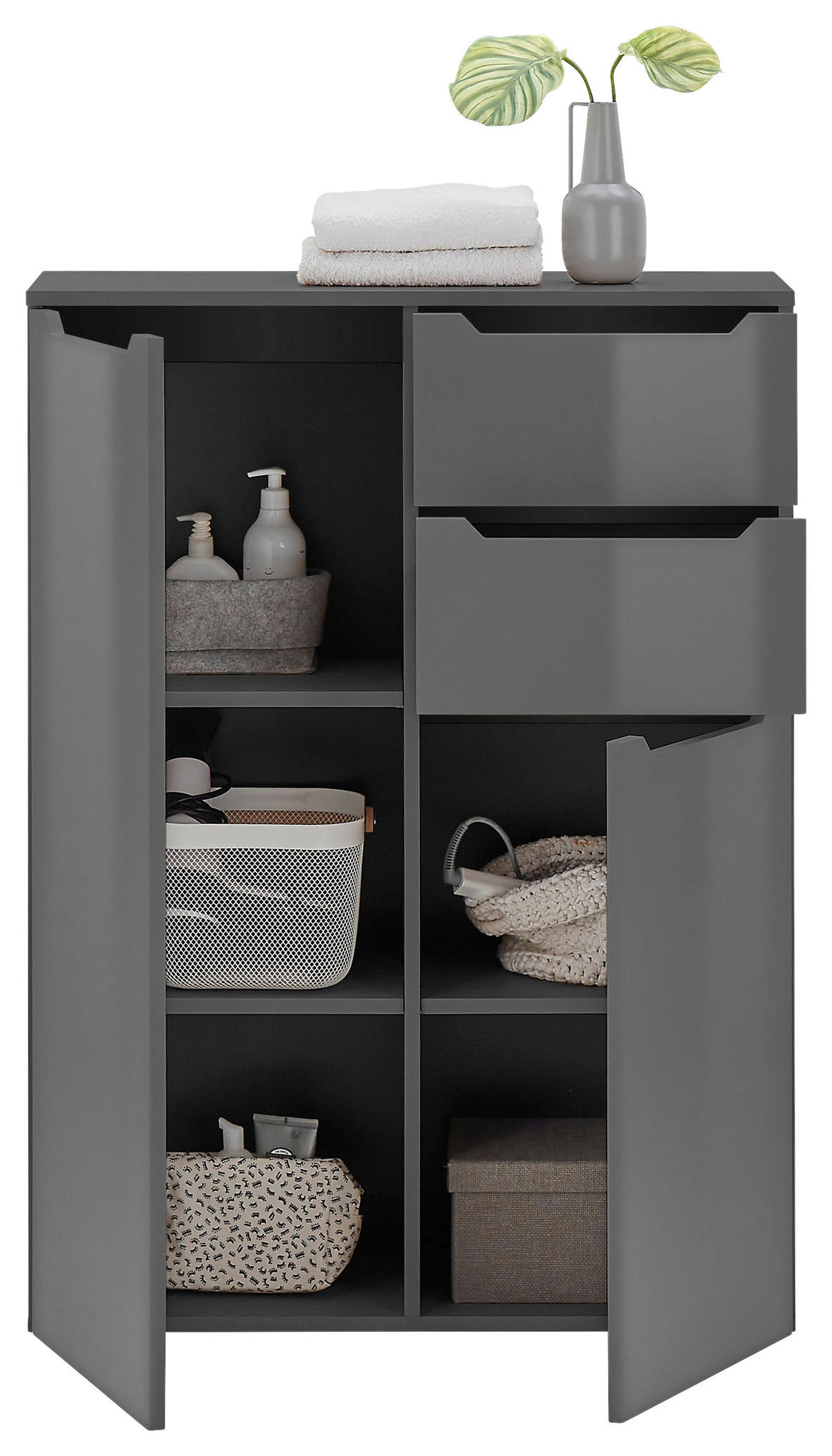 MIDISCHRANK 80/110/30 cm  - Anthrazit/Anthrazit Hochglanz, KONVENTIONELL, Holzwerkstoff/Kunststoff (80/110/30cm) - home24