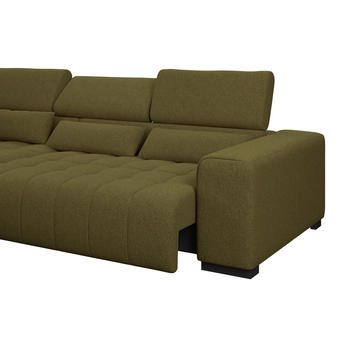 ECKSOFA MATERA Olivgrün Chenille, Struktur Nierenkissen, Kopfteilverstellung, Sitzvorzug  - Schwarz/Olivgrün, Trend, Holz/Textil (226/311cm) - MID.YOU