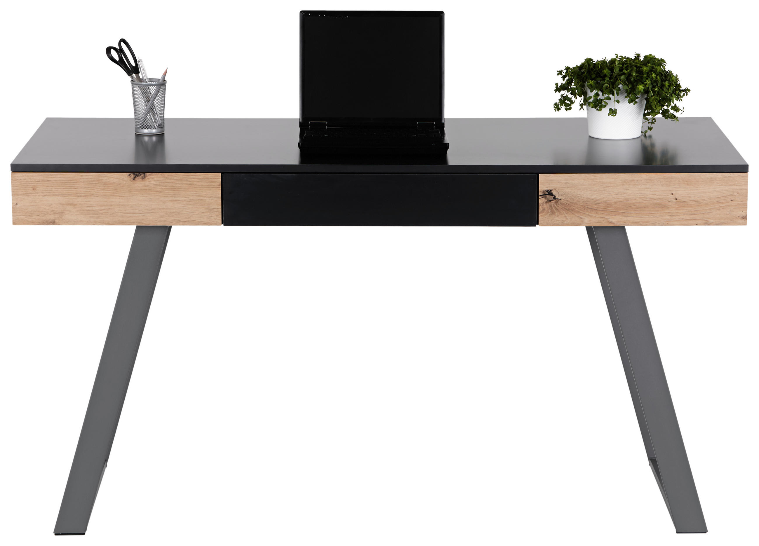 SCHREIBTISCH 140/60/76 cm  in Grau, Eichefarben  - Eichefarben/Grau, MODERN, Holzwerkstoff/Metall (140/60/76cm) - MID.YOU