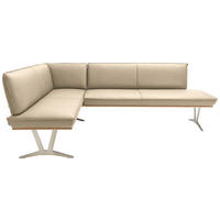 ECKBANK 162/217 cm  in Beige  - Edelstahlfarben/Beige, Design, Leder/Holz (162/217cm) - Ambiente