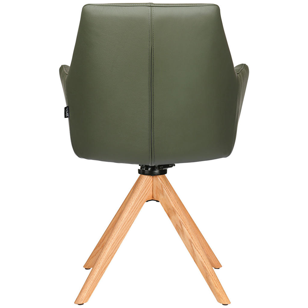 Thumbnail - Novel Armlehnstuhl, Grün, Eiche, Holz, Leder, Echtleder, Rindleder, Eiche, massiv, Drehkreuz, 59.5x87x63 cm, Lederauswah...