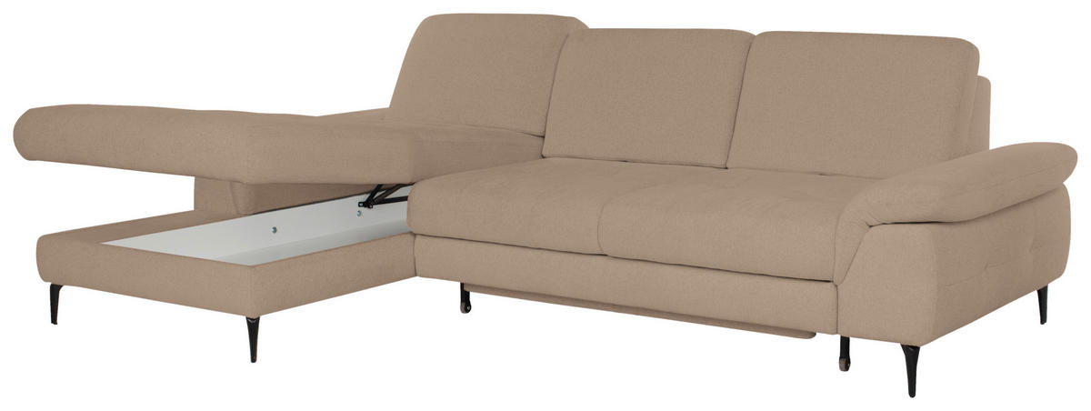 ECKSOFA ALMA in Chenille Beige  191/285 cm  - Beige/Schwarz, Design, Textil/Metall (191/285cm) - Livetastic