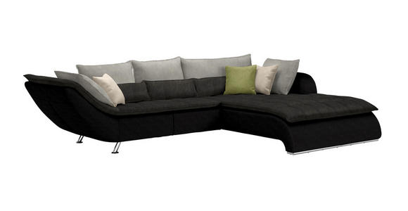 WOHNLANDSCHAFT in Textil Grau, Schwarz - Chromfarben/Hellgrau, Design, Textil/Metall (300/220cm) - Hom`in