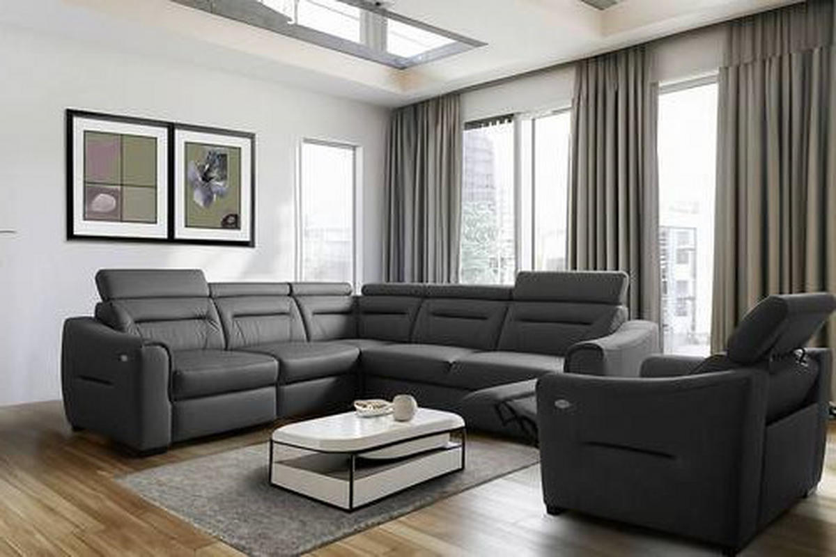ECKSOFA Lederlook Echtleder Anthrazit  - Wengefarben/Anthrazit, Design, Leder/Holz (260/260cm) - Celina Home
