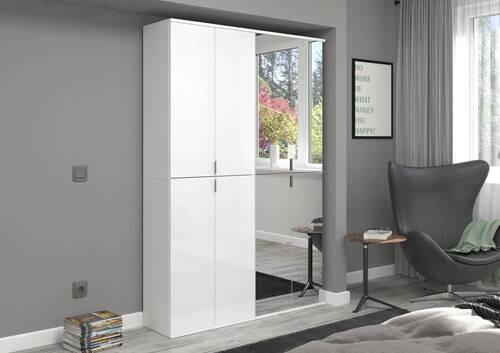 DREHTÜRENSCHRANK 122/193/34 cm 8-türig Weiß  - Chromfarben/Weiß Hochglanz, MODERN, Holzwerkstoff/Metall (122/193/34cm) - MID.YOU