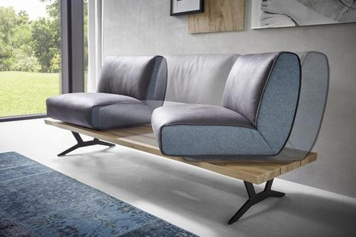 SITZBANK 190/85/69 cm  in Schwarz, Türkis, Dunkelbraun  - Türkis/Dunkelbraun, Design, Leder/Holz (190/85/69cm) - Ambiente