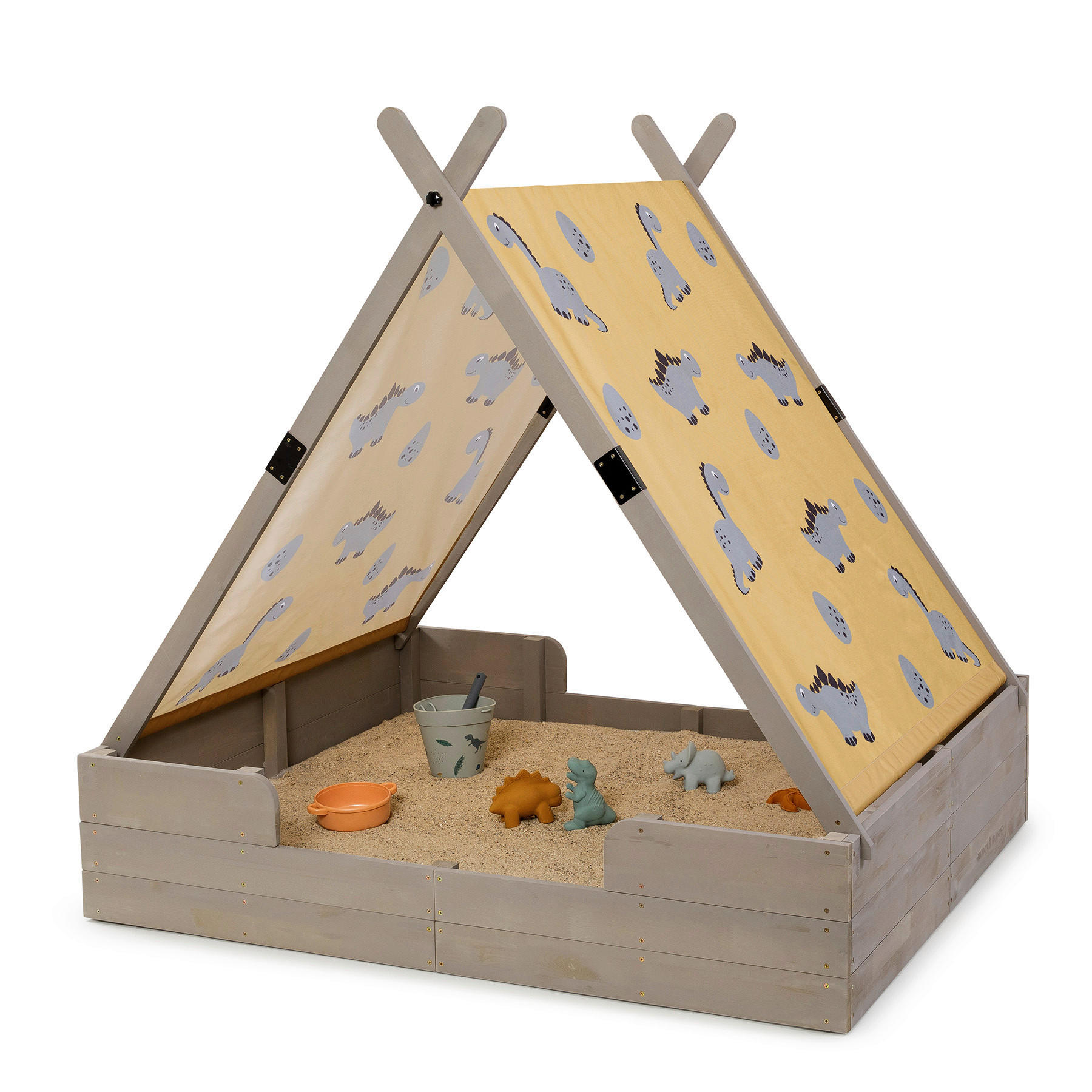 SANDKASTEN DINO LOVER 140/120/140 cm  - Grau, Basics, Holz (140/120/140cm) - MUDDY BUDDY